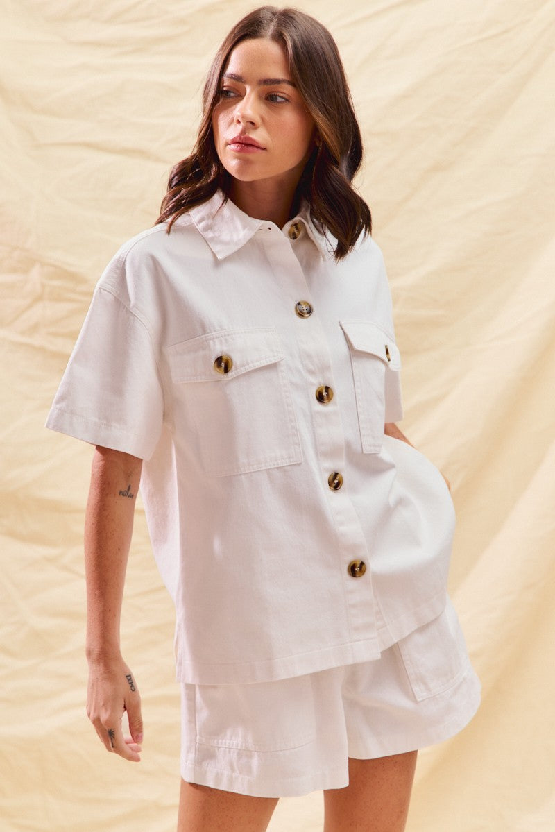 Button Front Utility Shorts Set -