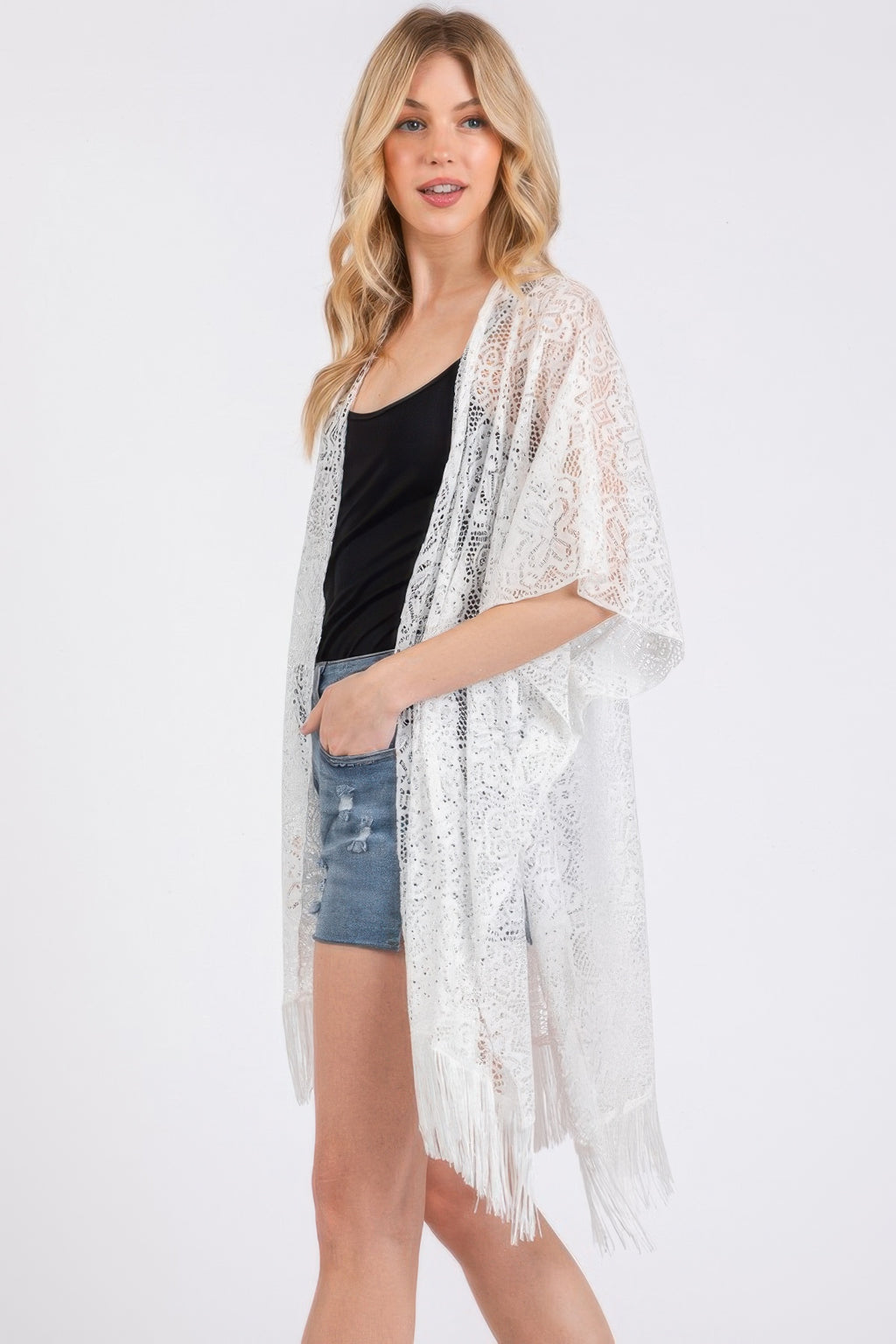 Floral Crochet Lace Tassel Cover Up -