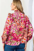 Floral Smocked Neck Blouse -