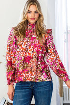 Floral Smocked Neck Blouse - L