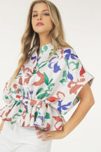 Floral Tie Waist Short Sleeve Top -