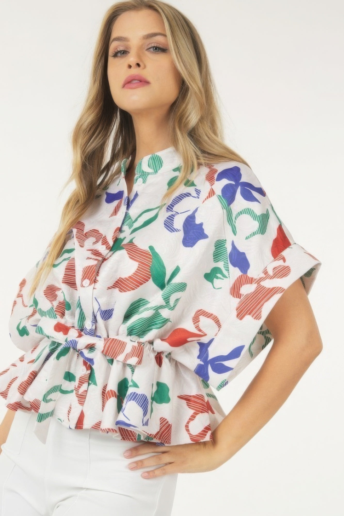 Floral Tie Waist Short Sleeve Top -