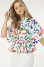 Floral Tie Waist Short Sleeve Top -