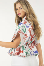 Floral Tie Waist Short Sleeve Top -