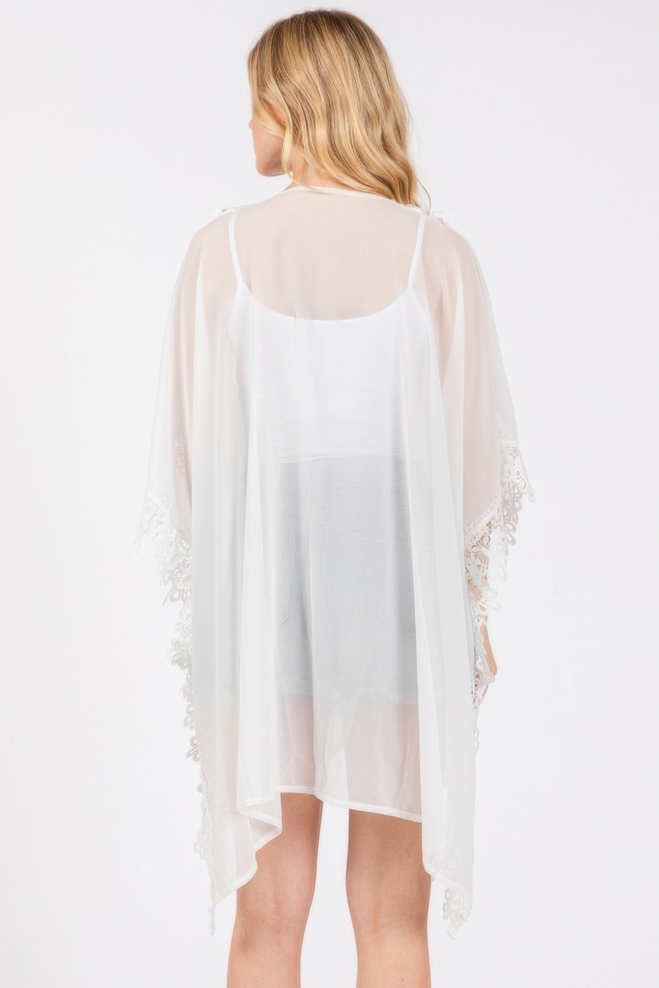 Floral Trim Detail Sheer Poncho -