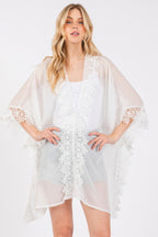 Floral Trim Detail Sheer Poncho - White