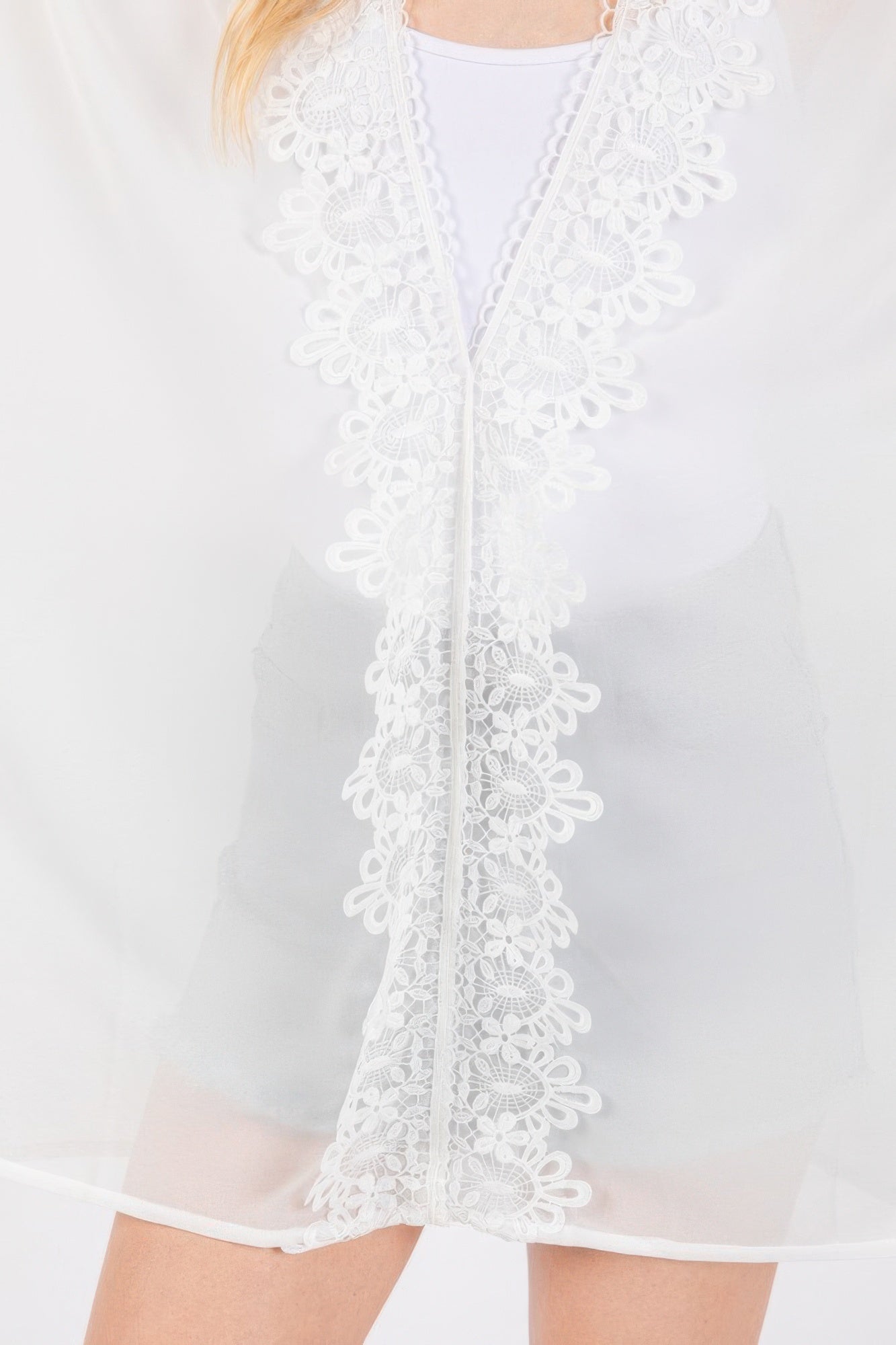 Floral Trim Detail Sheer Poncho -