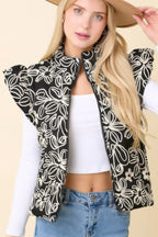 Floral Velvet Embroidered Puffer Vest -