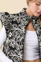 Floral Velvet Embroidered Puffer Vest -