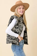 Floral Velvet Embroidered Puffer Vest -