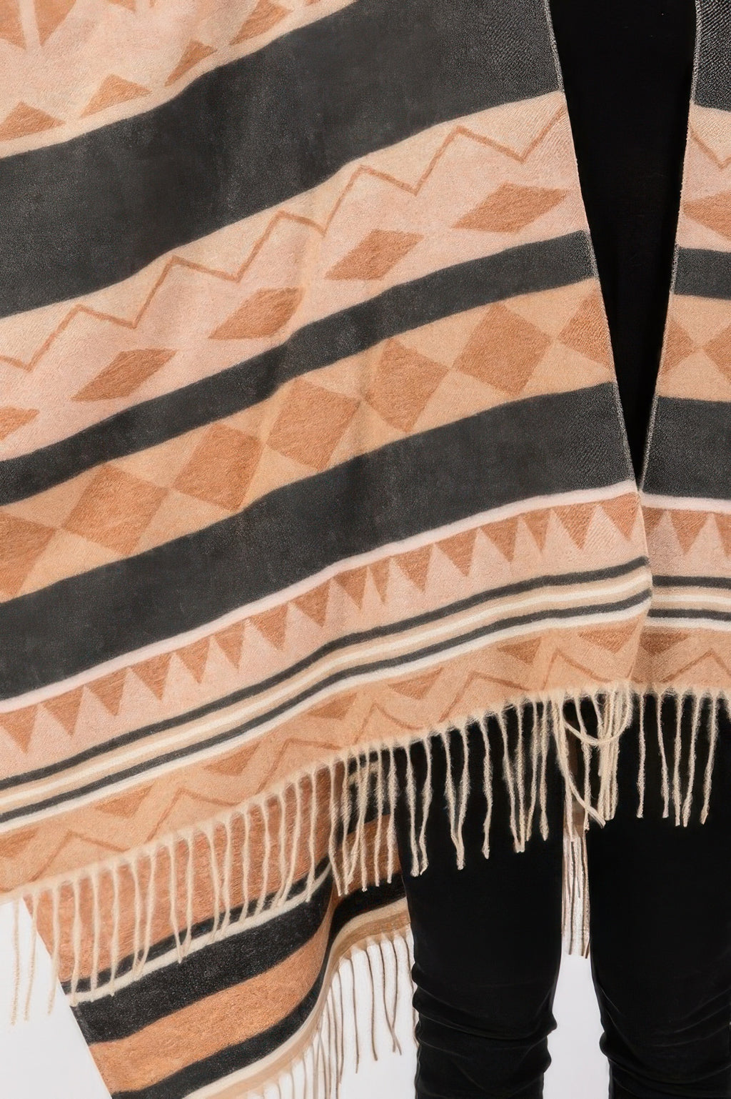 Geometric Fringe Knit Ruana -