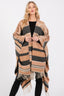 Geometric Fringe Knit Ruana - Black One Size Fits All