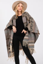 Geometric Fringe Knit Ruana - Gray One Size Fits All