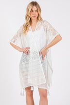 Geometric Lace Tassel Cover Up - White
