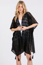 Geometric Lace Tassel Cover Up - Black