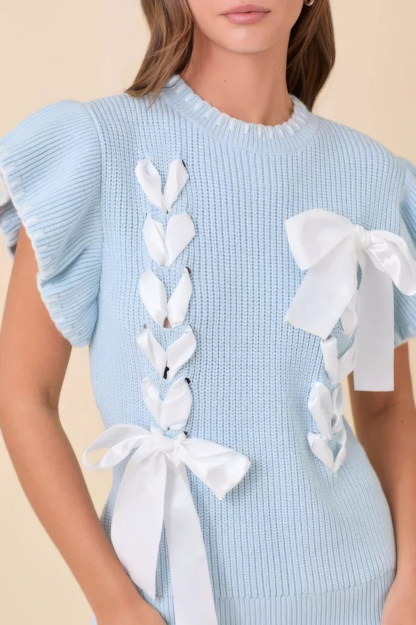 Light Blue Ribbon Bow Sweater -