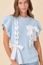 Light Blue Ribbon Bow Sweater - L