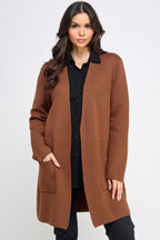 Longline Open Front Sweater Cardigan - Brown