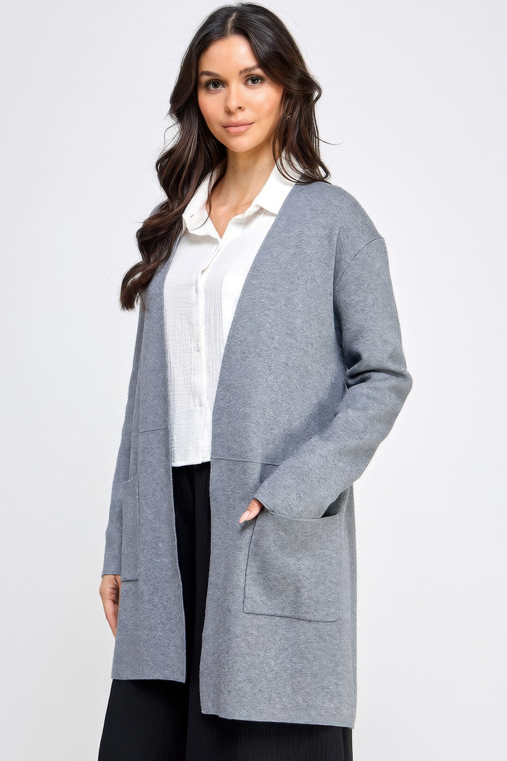 Longline Open Front Sweater Cardigan -
