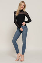 Mesh Panel Long Sleeve Light Sweater -