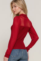Mesh Panel Long Sleeve Light Sweater -