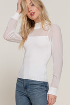 Mesh Panel Long Sleeve Light Sweater -