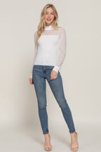 Mesh Panel Long Sleeve Light Sweater -