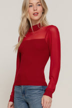 Mesh Panel Long Sleeve Light Sweater -