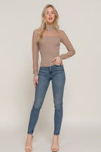 Mesh Panel Long Sleeve Light Sweater -