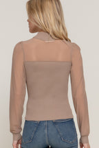 Mesh Panel Long Sleeve Light Sweater -