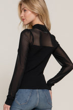 Mesh Panel Long Sleeve Light Sweater -