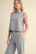 Mineral Wash Sleeveless Tank - Blue