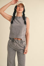 Mineral Wash Sleeveless Tank - Charcoal