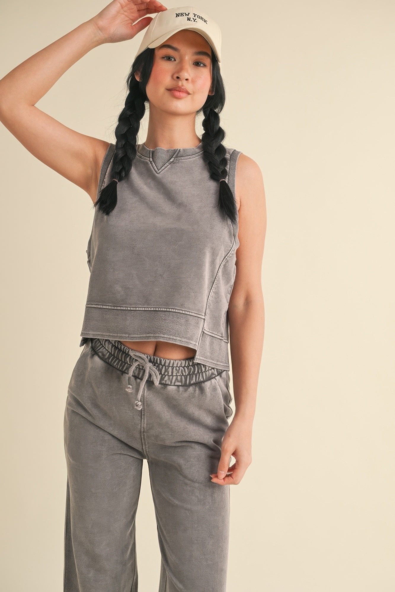 Mineral Wash Sleeveless Tank - Charcoal