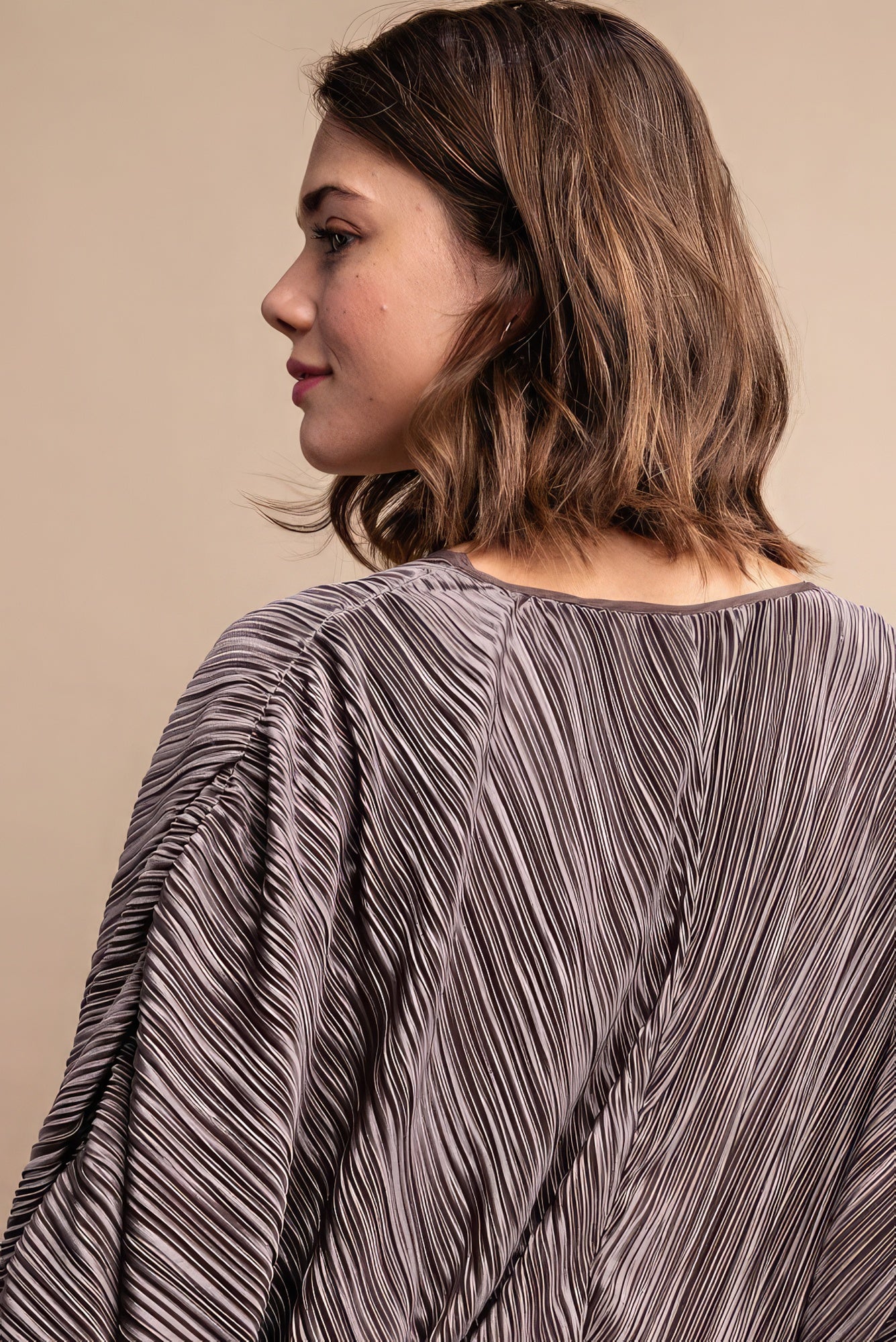 Mocha Pleated Wrap Drawstring Blouse -
