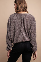 Mocha Pleated Wrap Drawstring Blouse -