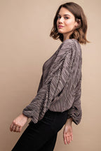 Mocha Pleated Wrap Drawstring Blouse -