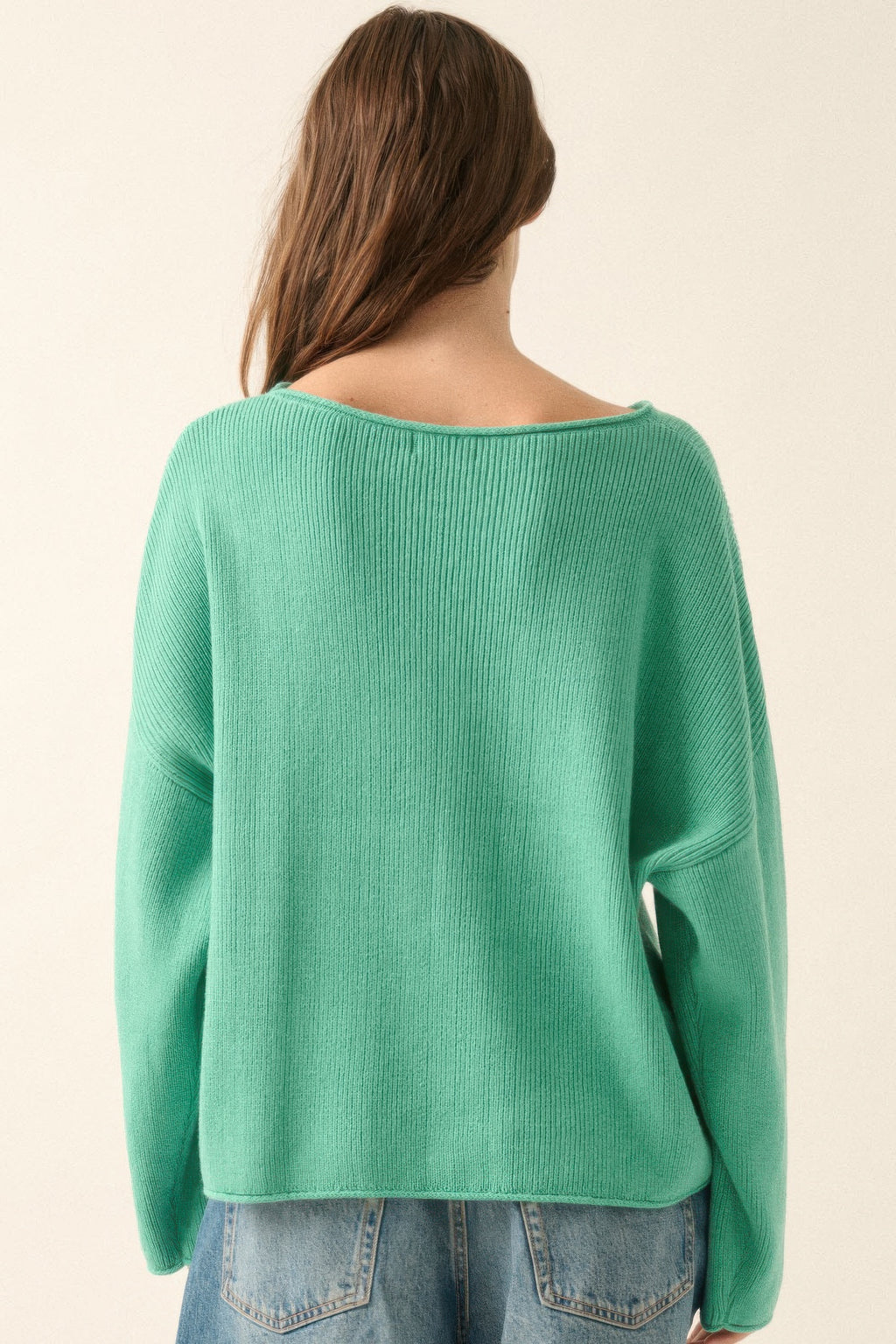 Pine Green Rib-Knit Oversized Sweater -