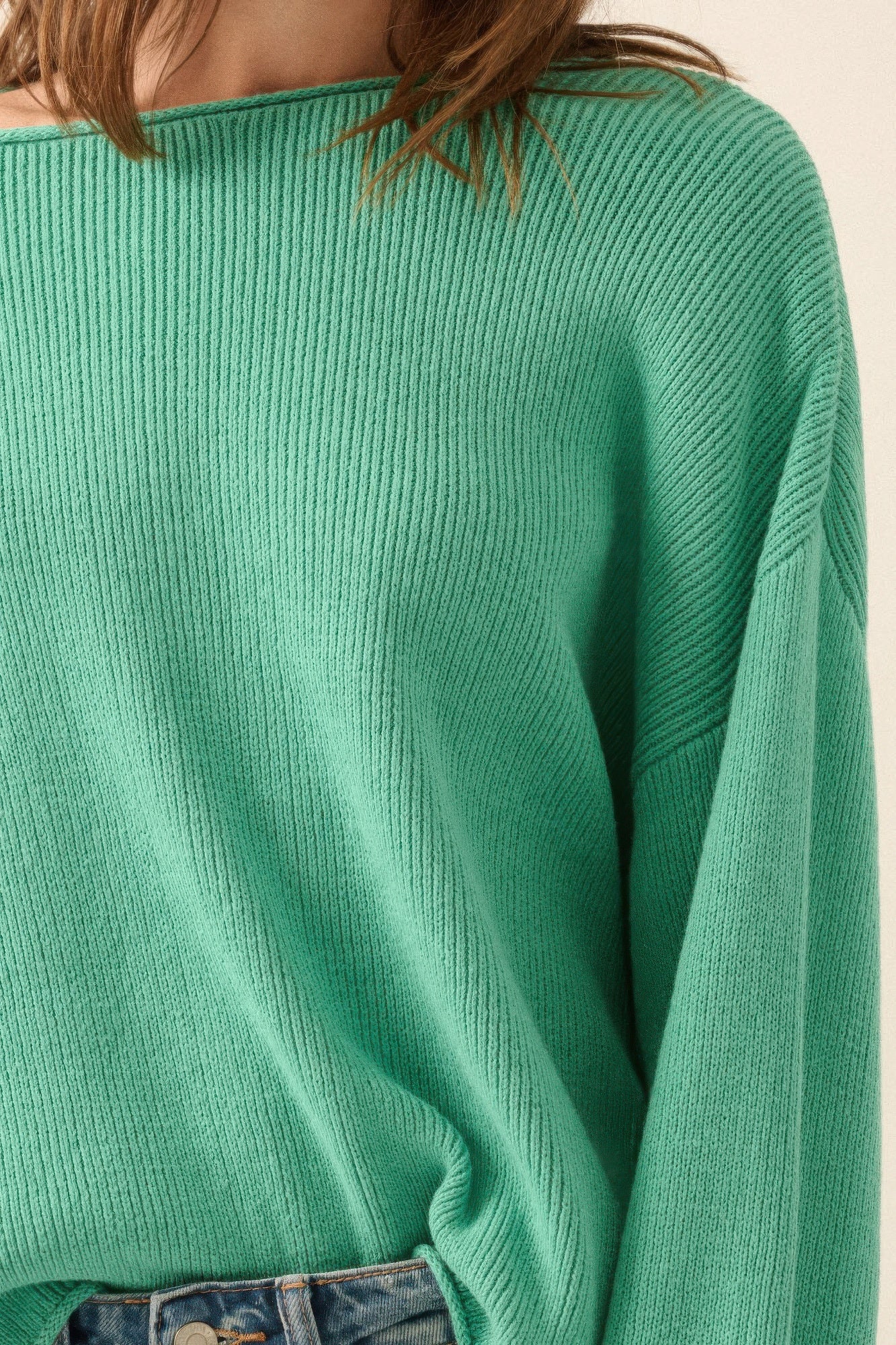Pine Green Rib-Knit Oversized Sweater -