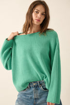 Pine Green Rib-Knit Oversized Sweater - L