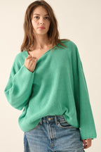 Pine Green Rib-Knit Oversized Sweater -