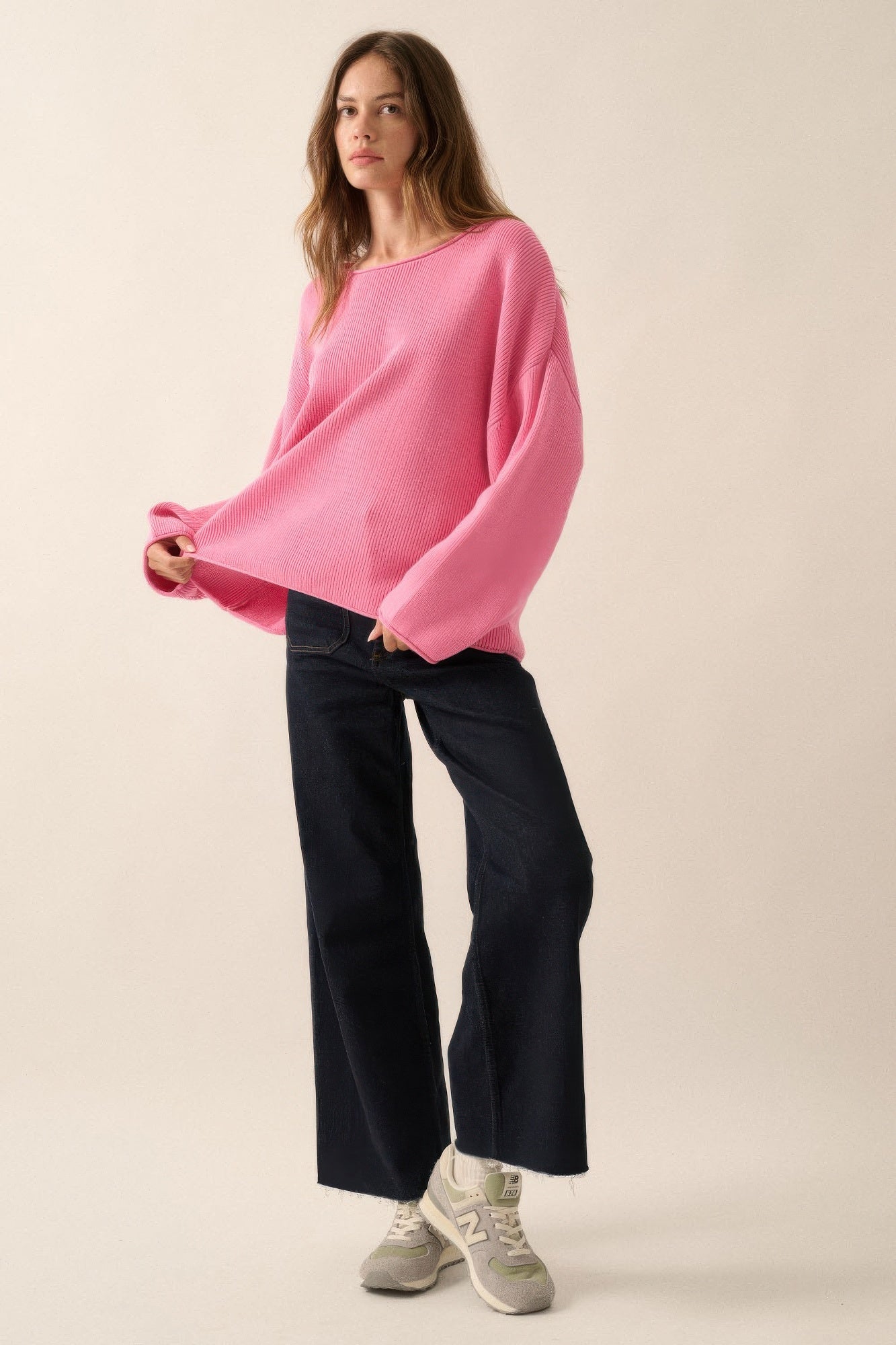 Pink Rib-Knit Oversized Sweater Secondary image