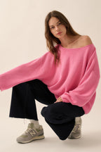 Pink Rib-Knit Oversized Sweater -