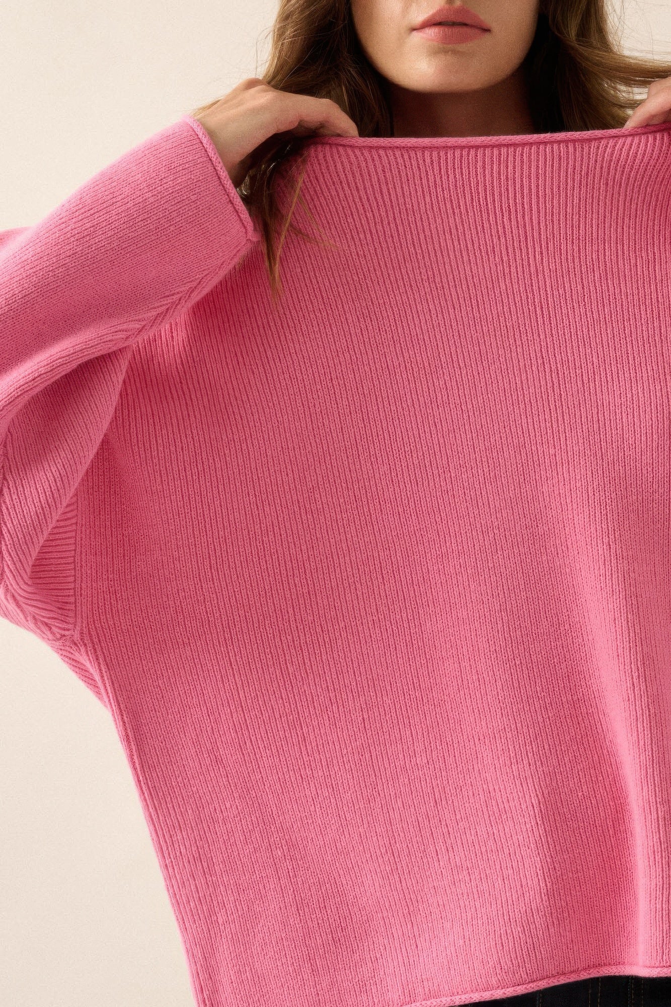 Pink Rib-Knit Oversized Sweater -
