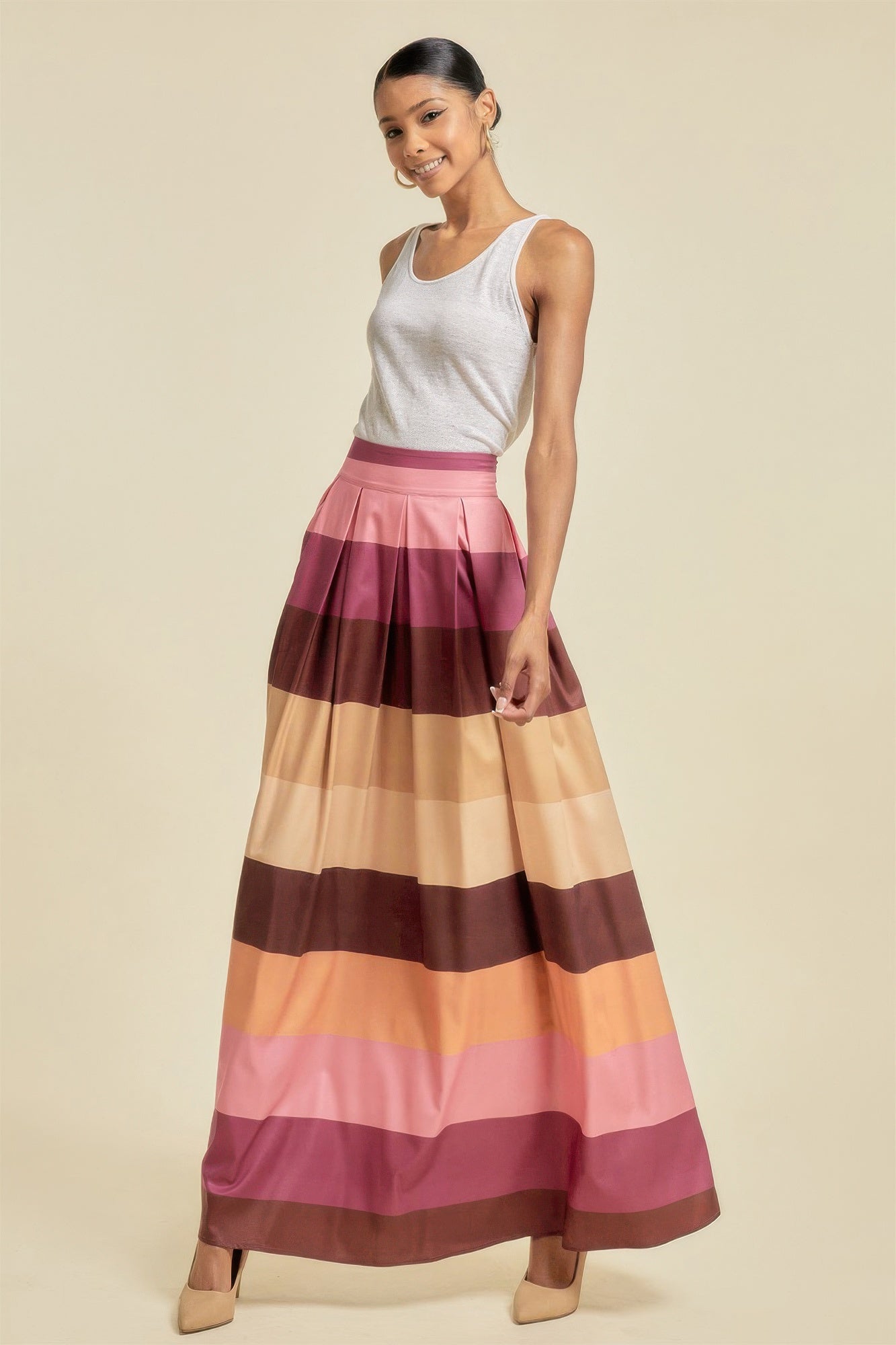 Plum Color Block Maxi Skirt -