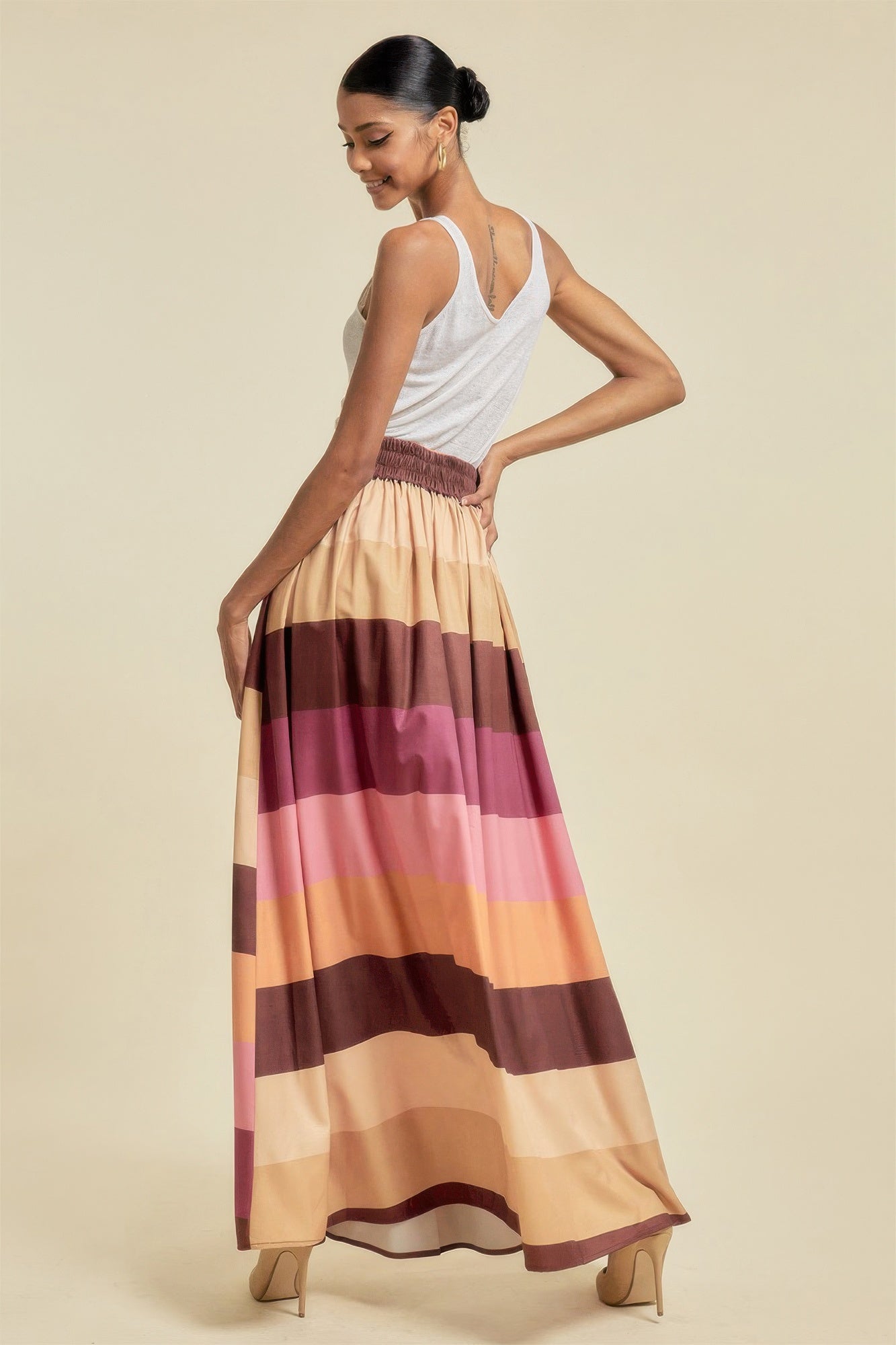 Plum Color Block Maxi Skirt -