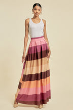 Plum Color Block Maxi Skirt - Plum