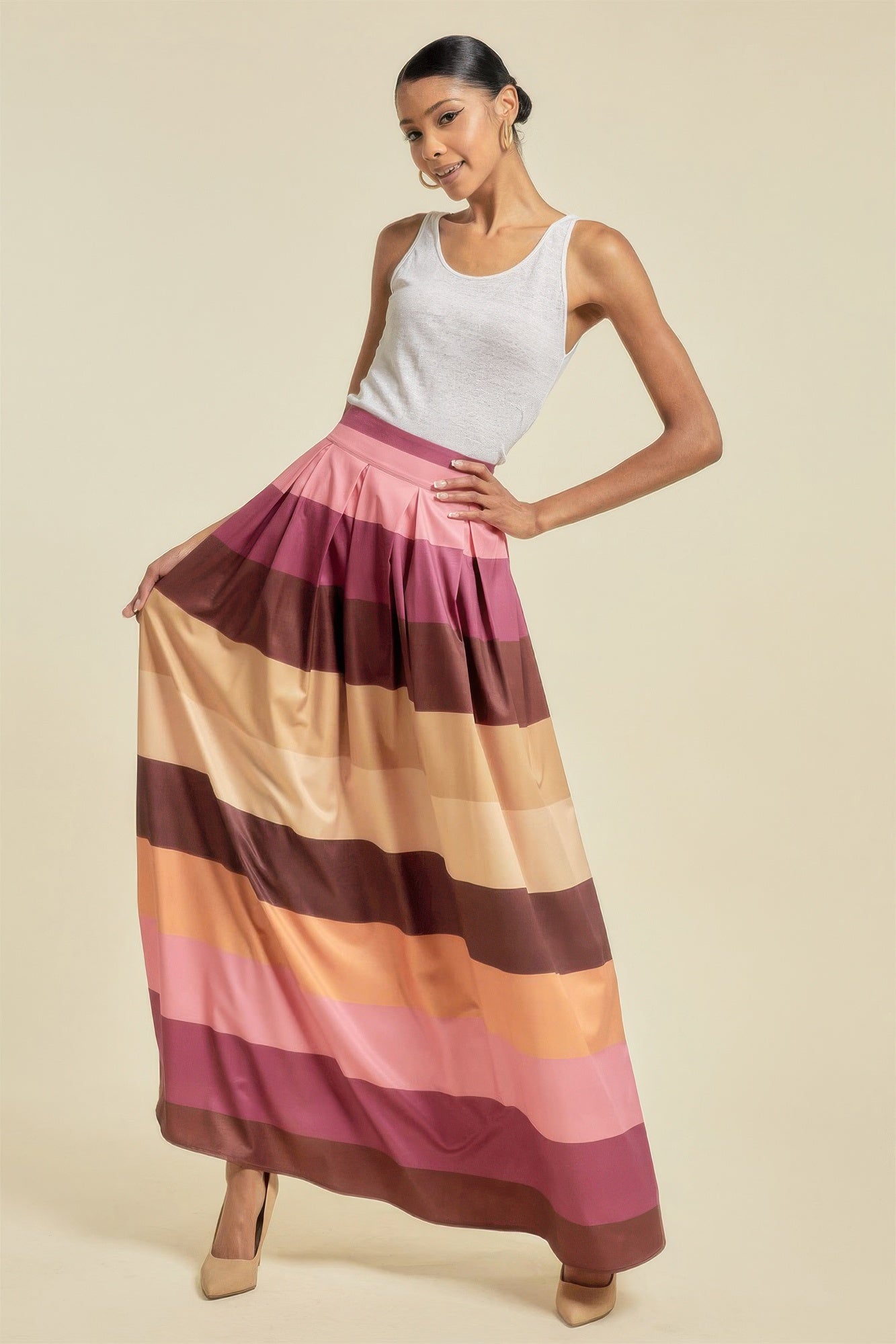 Plum Color Block Maxi Skirt -