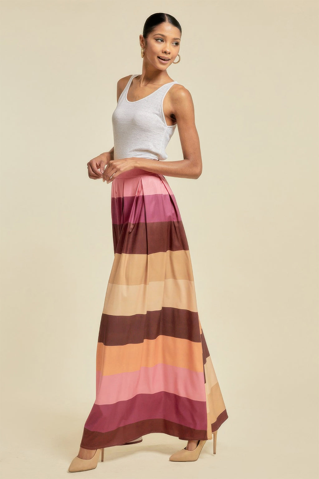 Plum Color Block Maxi Skirt -