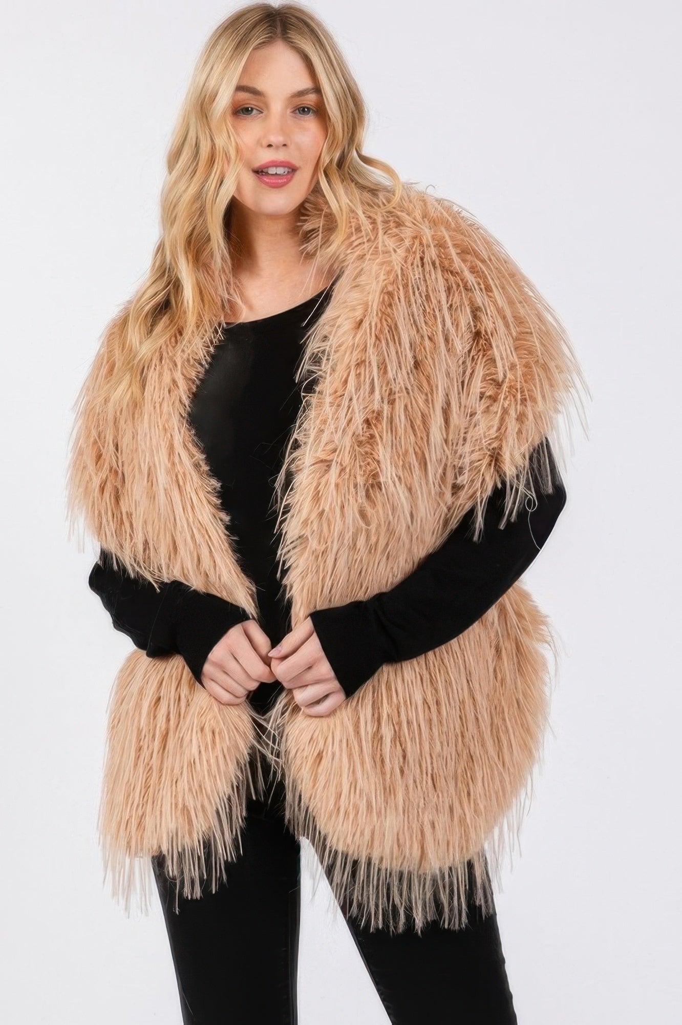 Pull Through Faux Fur Shawl - Taupe One Size Fits All